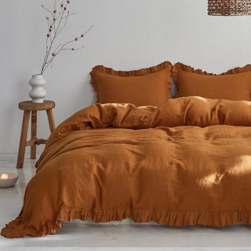 🆕 Luxury 100% Linen Ruffle Duvet Cover Set in QUEEN - Picture 10 of 10
